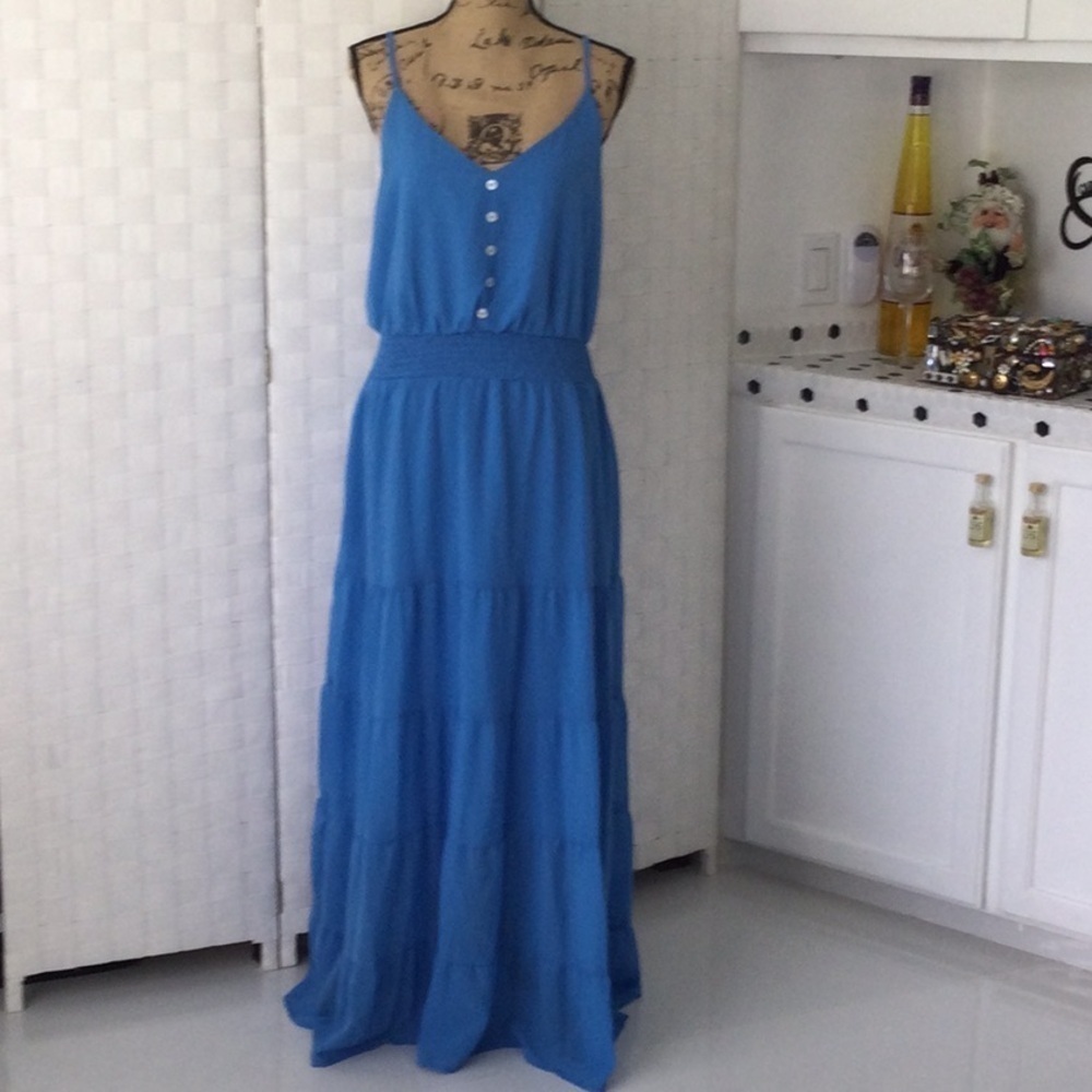 Woman’s Pretty Garden Casual Spaghetti Strap Dress size L color blue #648